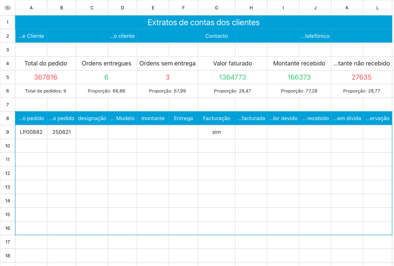 Extratos de contas dos clientes